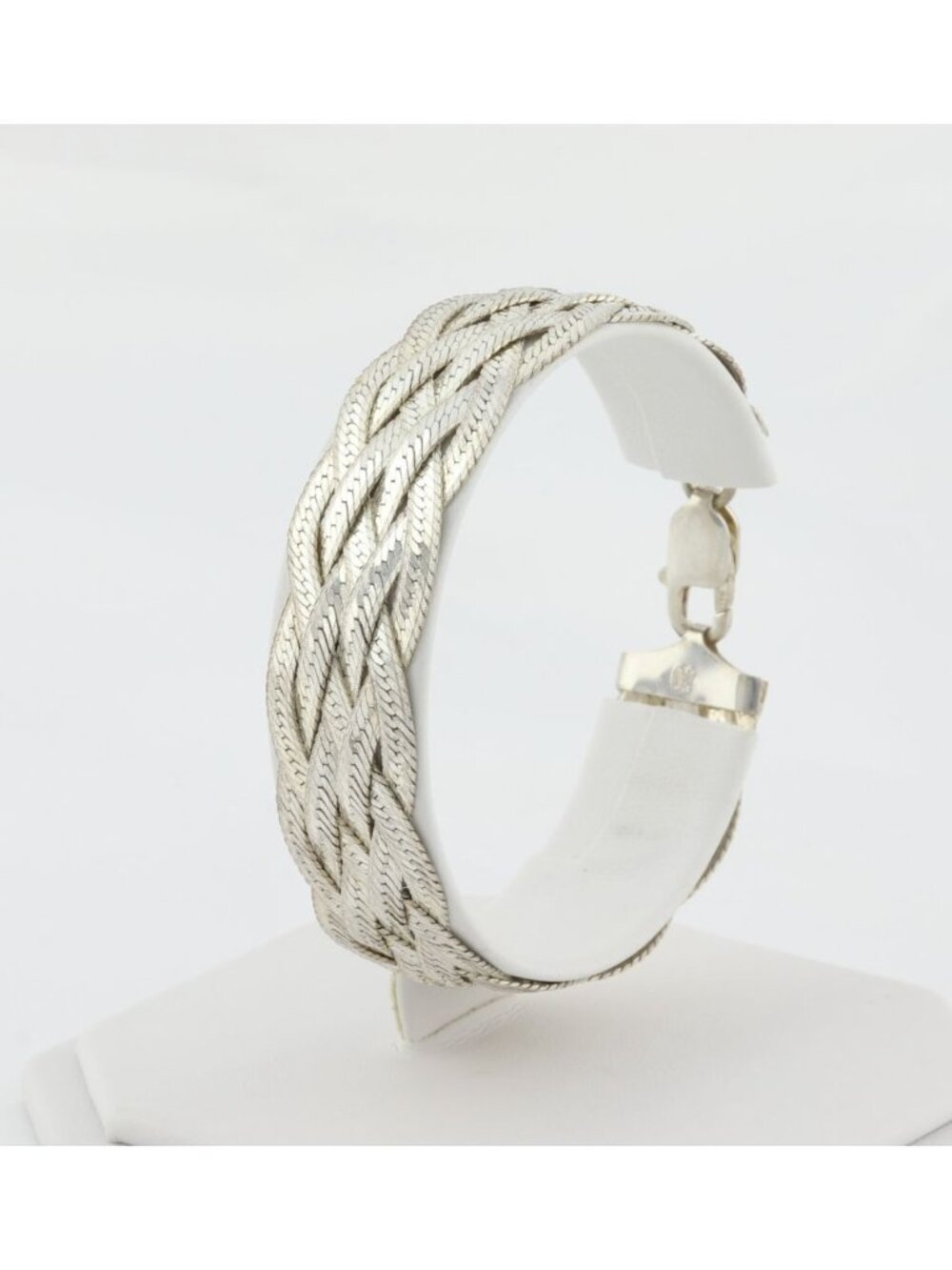 Sterling Silver Herringbone Weaved Braided Bracelet 7 1/2" inch - Picture 4 of 7
